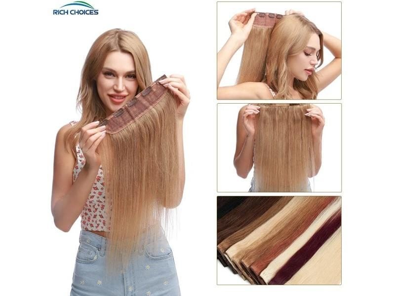 8"-24" Clip In One Piece Hair Extensions Real Human Hair Weft Straight Clip In Carousel 2