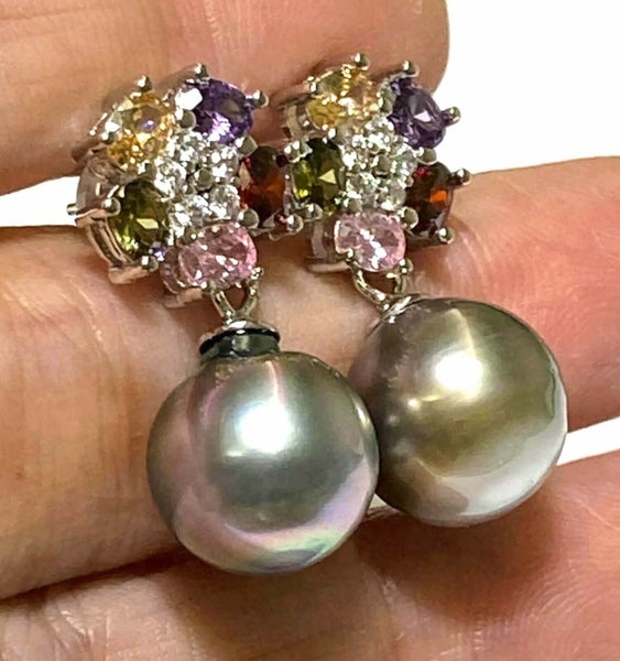 Inspirational 11-11.5mm Grey Green Tahitian Pearl Earrings Carousel 1