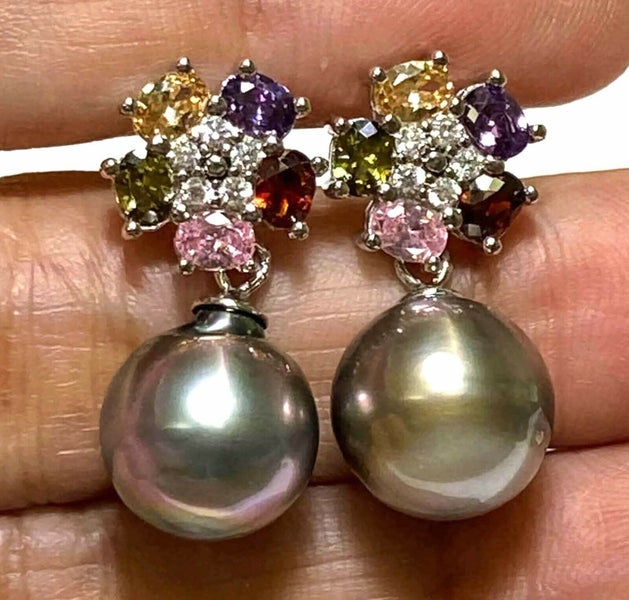 Inspirational 11-11.5mm Grey Green Tahitian Pearl Earrings Carousel 2
