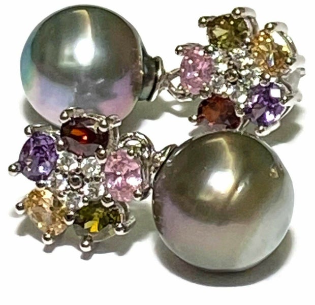 Inspirational 11-11.5mm Grey Green Tahitian Pearl Earrings Carousel 11