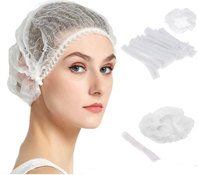 100x Disposable Hair Net Cap Non Anti Dust Stretch Elastic Work Hat Cover Whi Carousel 1