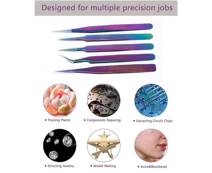 Stainless Steel Tweezers Kit Anti-Static Precision Tweezers Set For Eyelash E Carousel 2