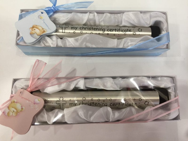 Cute Christening Certificate Holder - (Blue or Pink) Carousel 1