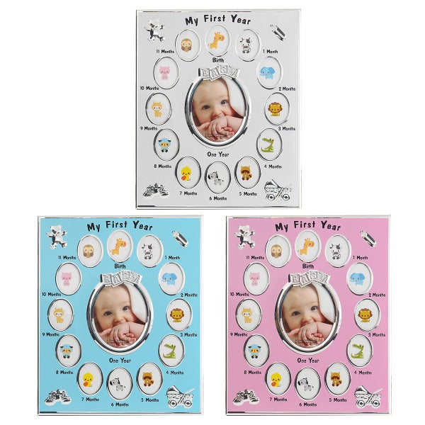 My first year baby 12 months photo frame blue/Pink/Silver Carousel 1