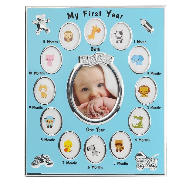 My first year baby 12 months photo frame blue/Pink/Silver Carousel 2