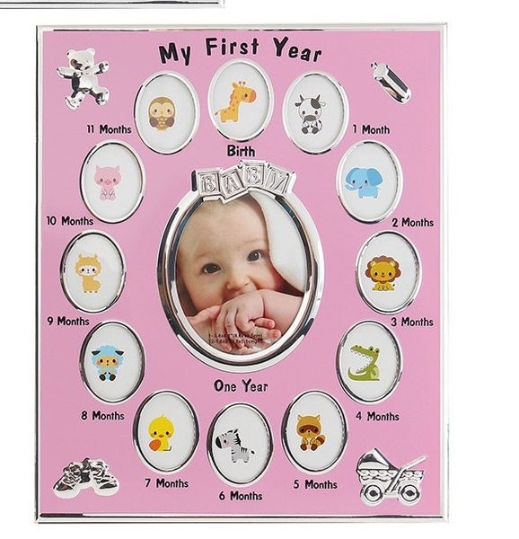 My first year baby 12 months photo frame blue/Pink/Silver Carousel 3
