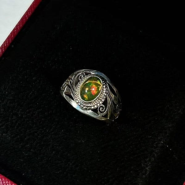 Nepal Artisans Hand Made S925 Sterling Silver Natural Opal Ring A-3 Carousel 1