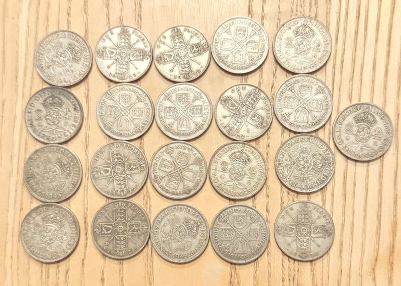 21 Old English Florins and 2 Shillings Carousel 1