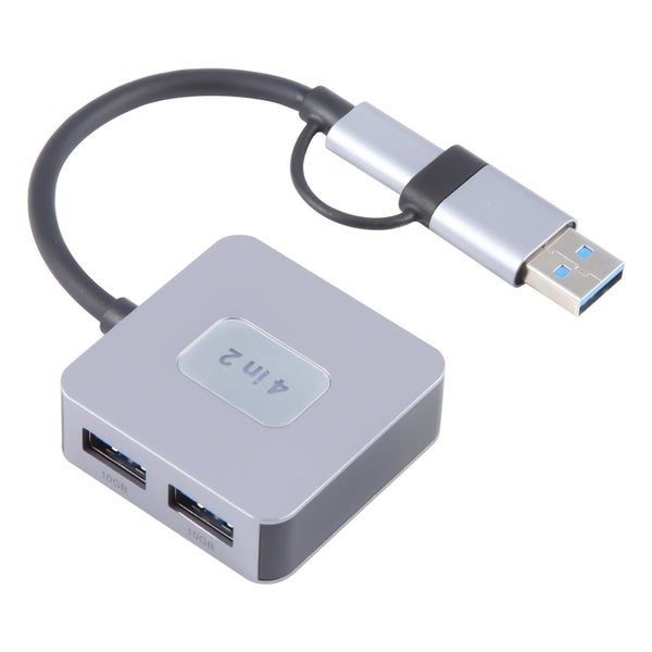 4-In-2 Usb + Usb-C 4 Port Hub Adapter Grey Carousel 1