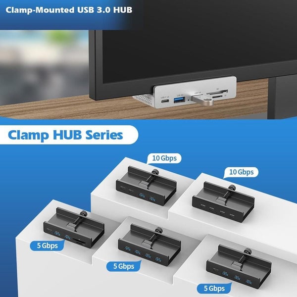 5-Port Usb3.0 Clamp Hub In Aluminum Alloy Black Carousel 4