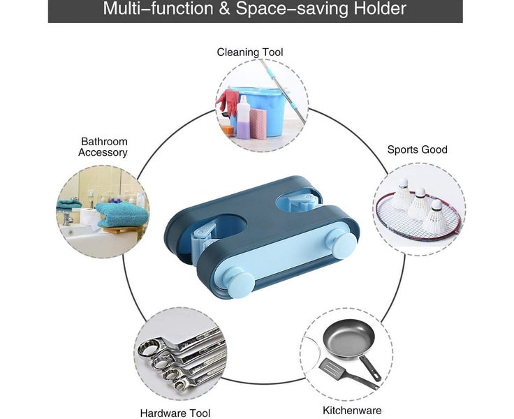 Mop Broom Holder,2pcs Wall Mounted Organizer Self Adhesive Storage Rack Hange Carousel 5