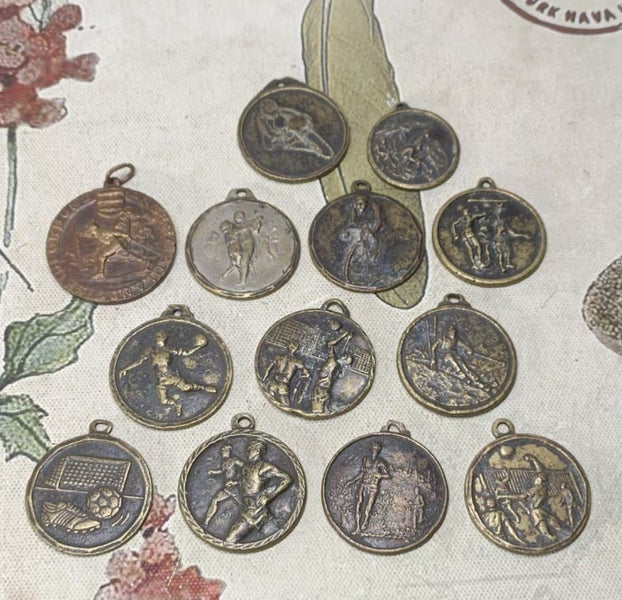 $1 reserve//Lot Of Vintage UK Brass Sports Medals Carousel 1
