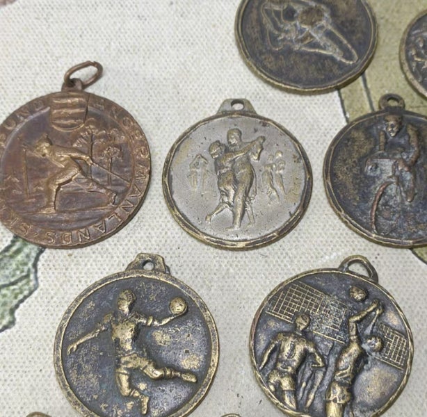 $1 reserve//Lot Of Vintage UK Brass Sports Medals Carousel 2