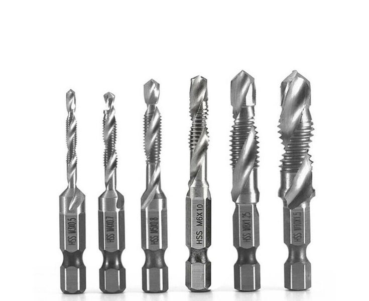 6PCS HSS Hex Shank Tap Drill Bits Metric Thread Screw Compound Tapping Set To Carousel 8
