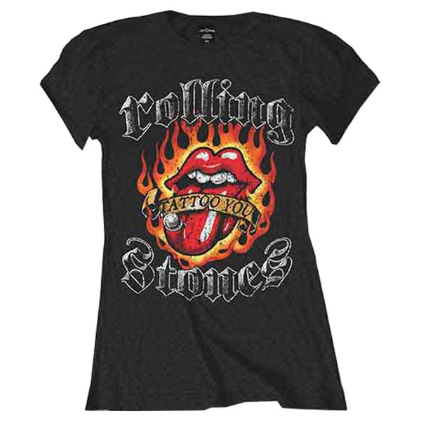 The Rolling Stones T Shirt Tattoo You Tongue Official Womens Black Skinny Fit Carousel 1