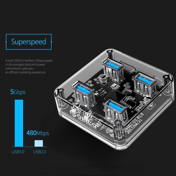 Transparent Usb 3.0 Desktop Hub + 100Cm Micro Usb Cable Carousel 14