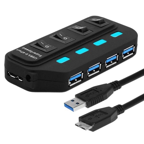 4-Port Usb 3.0 Hub With Individual Switches Black Carousel 1