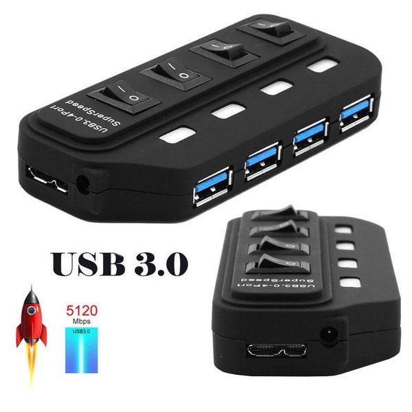 4-Port Usb 3.0 Hub With Individual Switches Black Carousel 2