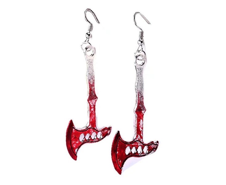Scary Halloween Earrings Bloodstained Axe, Personalized Party Jewelry Carousel 1