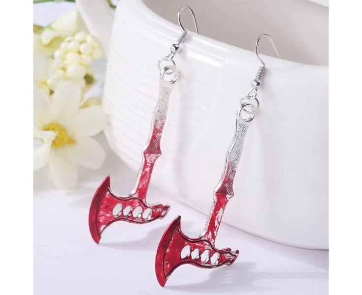 Scary Halloween Earrings Bloodstained Axe, Personalized Party Jewelry Carousel 2