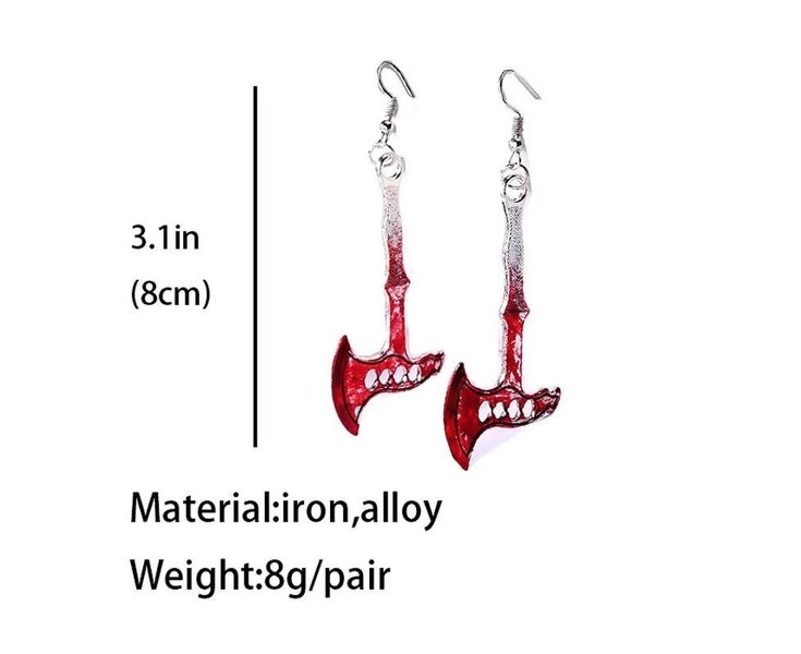 Scary Halloween Earrings Bloodstained Axe, Personalized Party Jewelry Carousel 4