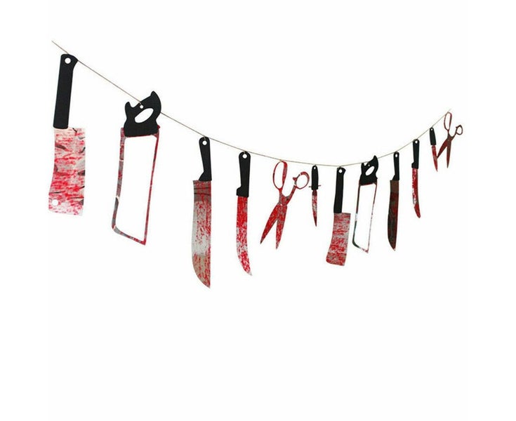 12PCS Hanging Bloody Weapons Halloween Horror Props Garland Banner Decoration Carousel 1