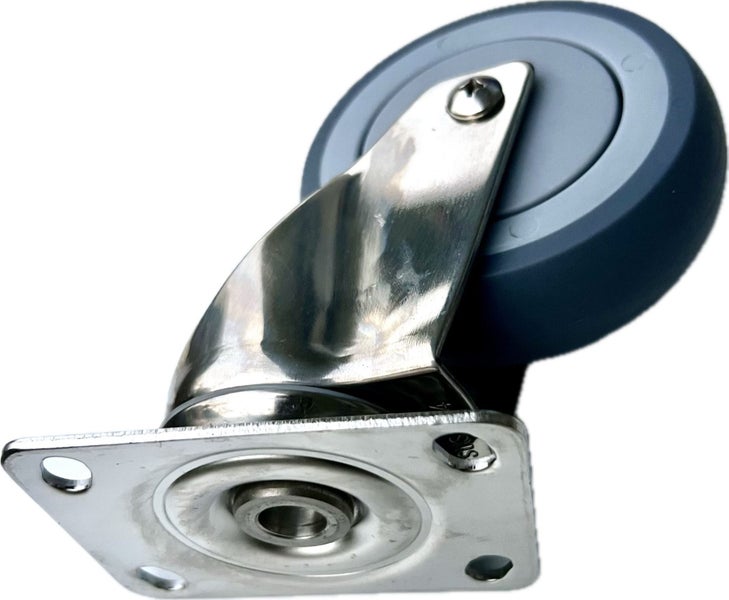 Castor Wheel 4"/100mm Swivel Plate/PU Tyre, Stainless Steel Frame and bearings Carousel 4