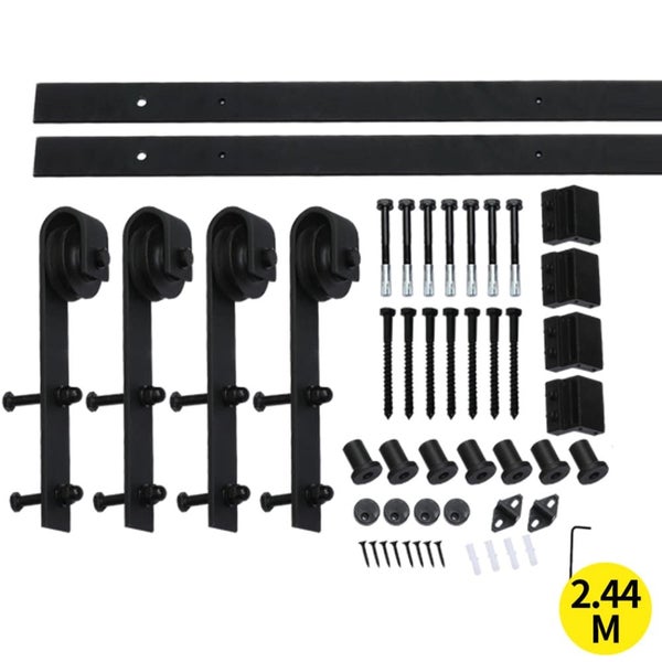 2.44m Antique Classic Style Double Sliding Barn Door Hardware Track Roller Kit Carousel 1