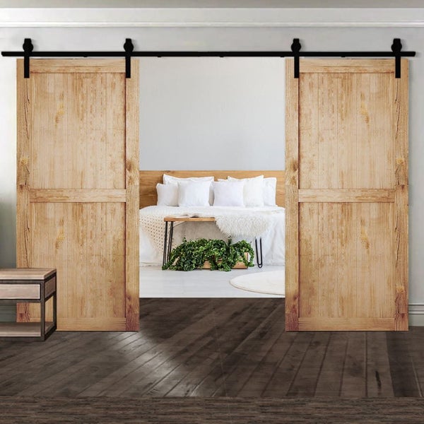 2.44m Antique Classic Style Double Sliding Barn Door Hardware Track Roller Kit Carousel 8