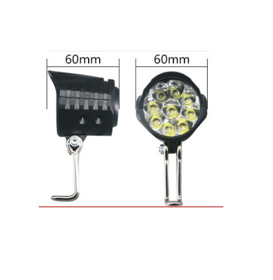 E-Bike Front Light with horn - 36V/48V/60Vdc compatible, 9 LEDs, 18W Carousel 7
