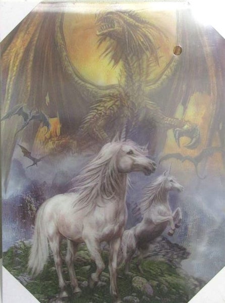 Unicorns and Dragon 3D print, 39.5cm x 29cm. Carousel 1