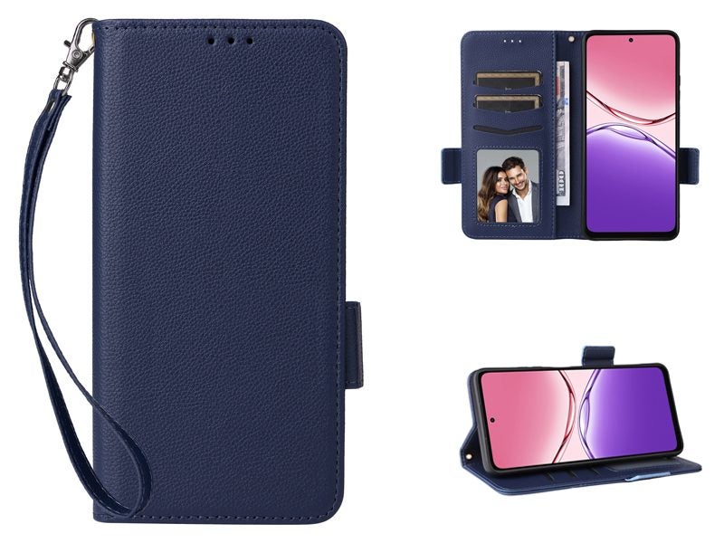 PU Leather Wallet Case Cover for OPPO A5X with Wrist Strap Blue Carousel 1