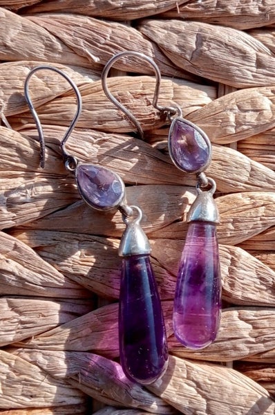 STG Silver Amethyst drop earrings Carousel 1