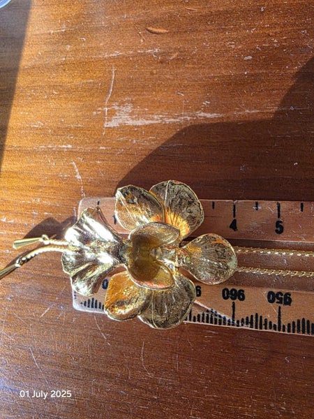 $1 Vintage Risis 24ct Gold Real Orchid Slide Necklace 19.11gm62932726768897113