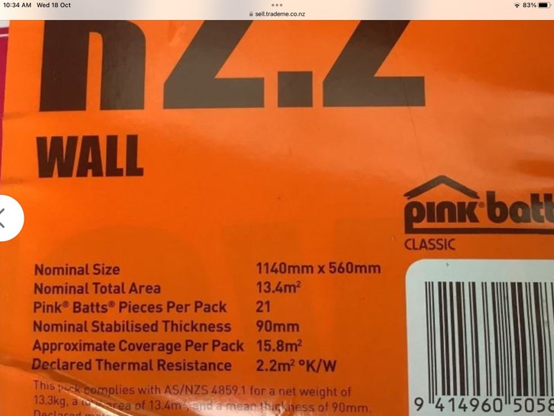 Pink Batts R2.2 Wall Insulation 13.4m2 - 2 available Carousel 2