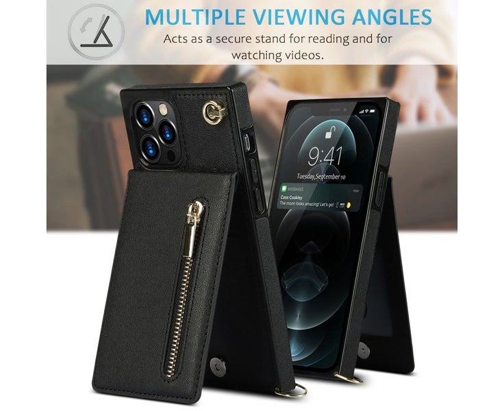 Zipper Holster Insert Card Crossbody Phone Case for iPhone 13-Black Carousel 9