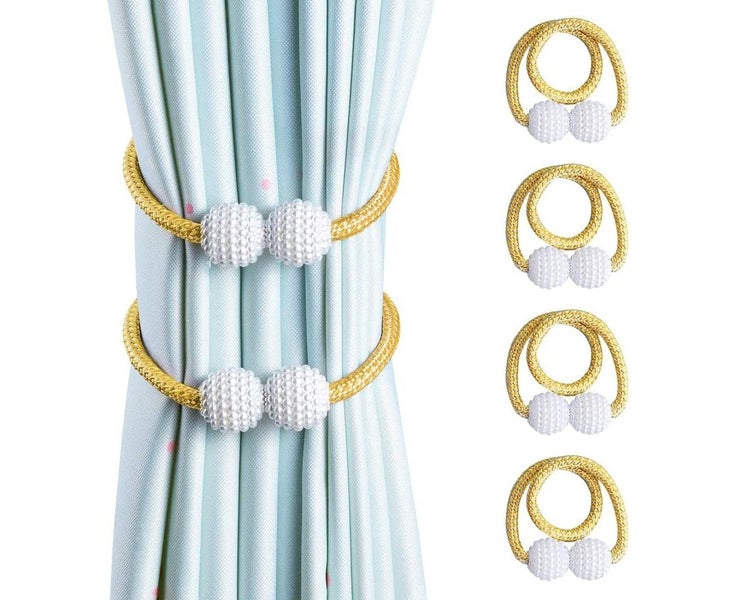 Curtain Tiebacks, 6 Pieces Magnetic Curtain Tie Backs, Pearl Design Curtain D Carousel 1
