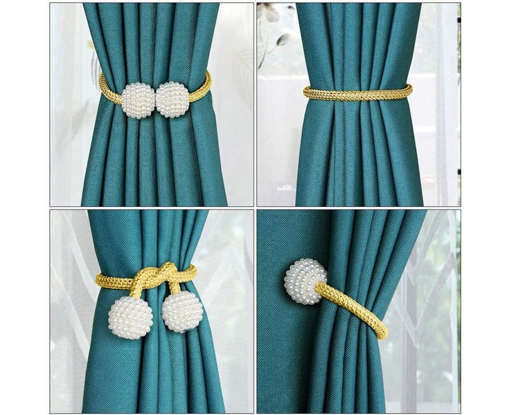 Curtain Tiebacks, 6 Pieces Magnetic Curtain Tie Backs, Pearl Design Curtain D Carousel 2