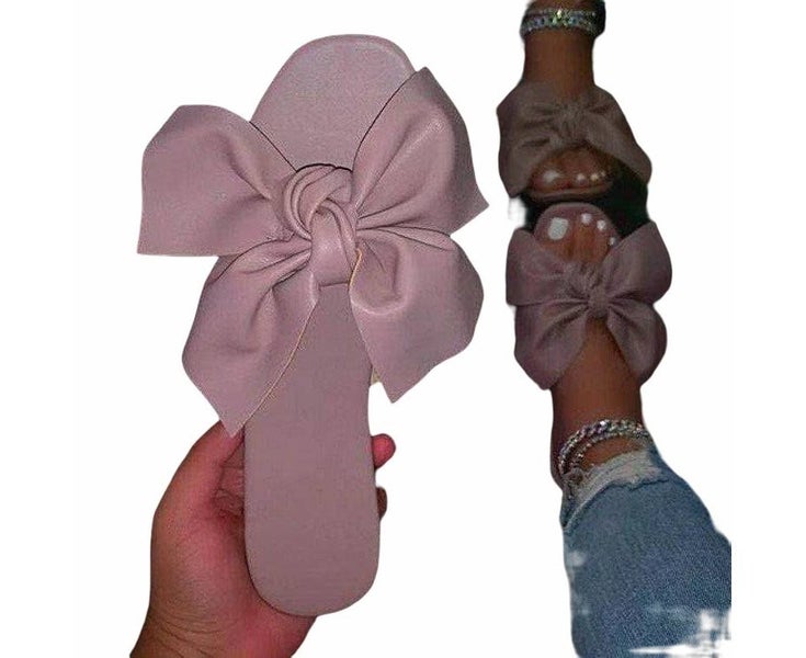 Women's Flat Heel Candy Color Bow Beach Sandals - PINK Carousel 1