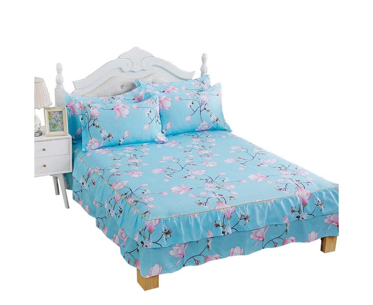 3pcs/set Ruffle-pleated Bed Skirt Bed Sheet Pillow Cases Breathable Bedding S Carousel 1