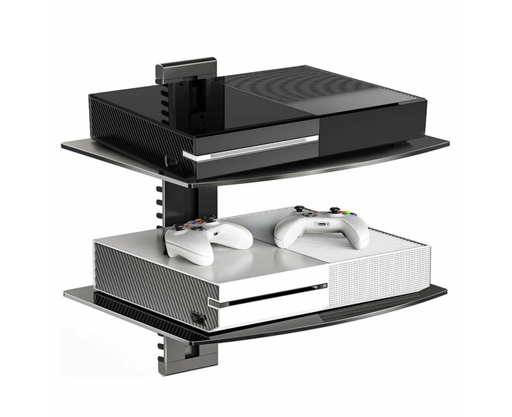 Glass Floating Shelves,TV Wall Mount with Shelf for DVD Player/PS4/Cable Boxe Carousel 1