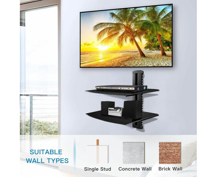 Glass Floating Shelves,TV Wall Mount with Shelf for DVD Player/PS4/Cable Boxe Carousel 2