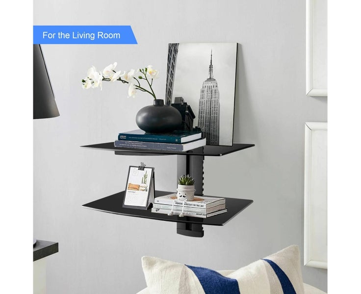 Glass Floating Shelves,TV Wall Mount with Shelf for DVD Player/PS4/Cable Boxe Carousel 8