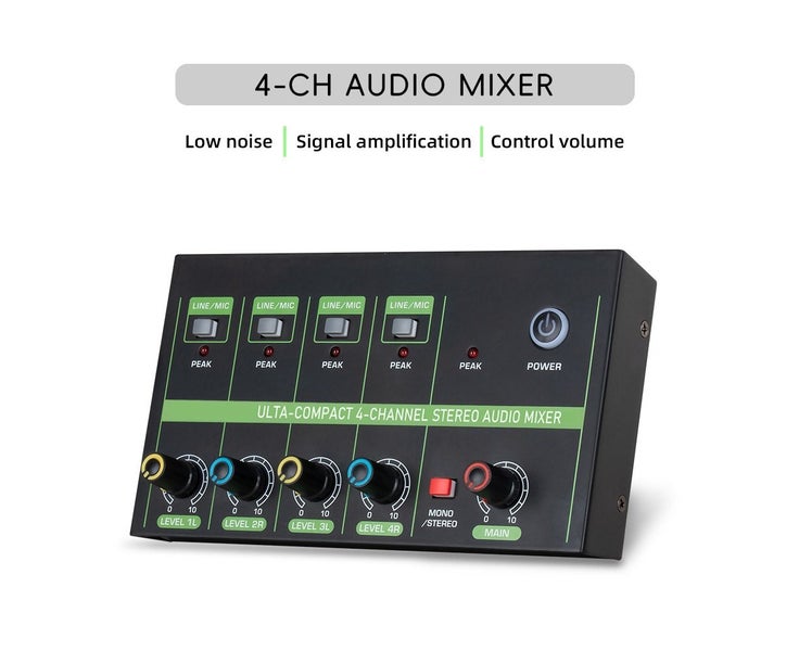 4 Channel Audio Mixer Microphone Low-noise Mono Stereo Line Mixer LINE/MIC Mo Carousel 2