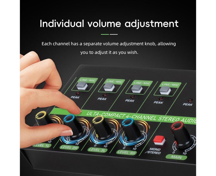 4 Channel Audio Mixer Microphone Low-noise Mono Stereo Line Mixer LINE/MIC Mo Carousel 6