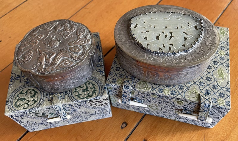 Vintage Chinese Trinket Boxes - Carved Jade Inset Carousel 1