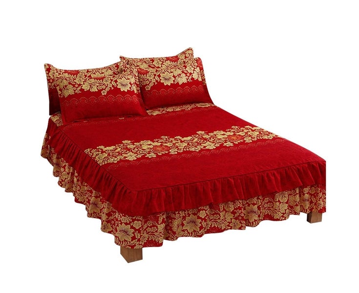 3pcs/set Ruffle-pleated Bed Skirt Bed Sheet Pillow Cases Breathable Bedding S Carousel 1