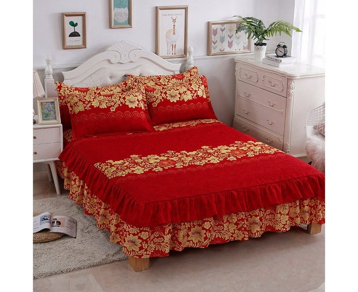3pcs/set Ruffle-pleated Bed Skirt Bed Sheet Pillow Cases Breathable Bedding S Carousel 2
