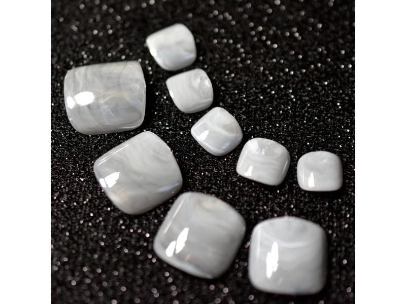 Beige White French Nails Acrylic Nude Toe Nails Shiny Surface Toenails Tips Carousel 1