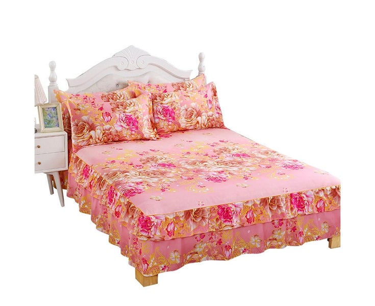 3pcs/set Ruffle-pleated Bed Skirt Bed Sheet Pillow Cases Breathable Bedding S Carousel 1